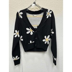 SO Good For Life Sunflower Juniors Black Cardigan XS Long Sleeve Floral Buttons
